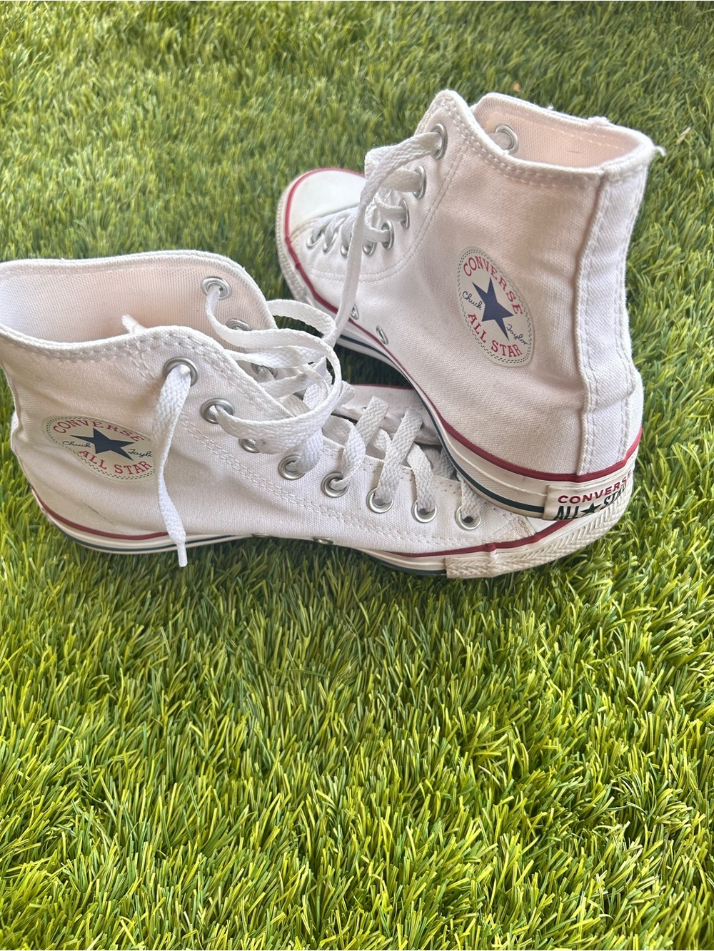 Converse ALL STARS White High Top Unisex’s Sneakers with Red Trim